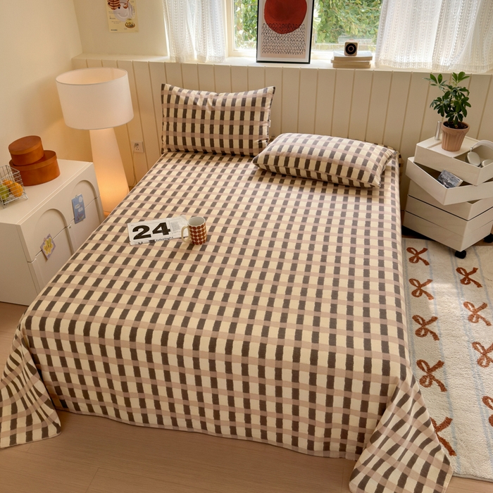 91家纺网 家纺一手货源 找家纺 如意朵 2025新款时尚印花全棉加厚磨毛床单 艾格-浅咖