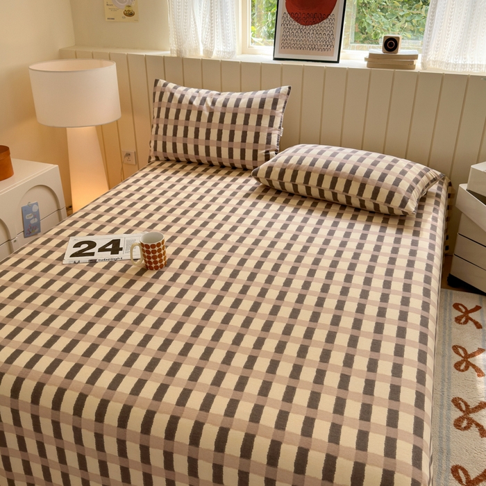 91家纺网 家纺一手货源 找家纺 如意朵 2025新款时尚印花全棉加厚磨毛床单 艾格-浅咖