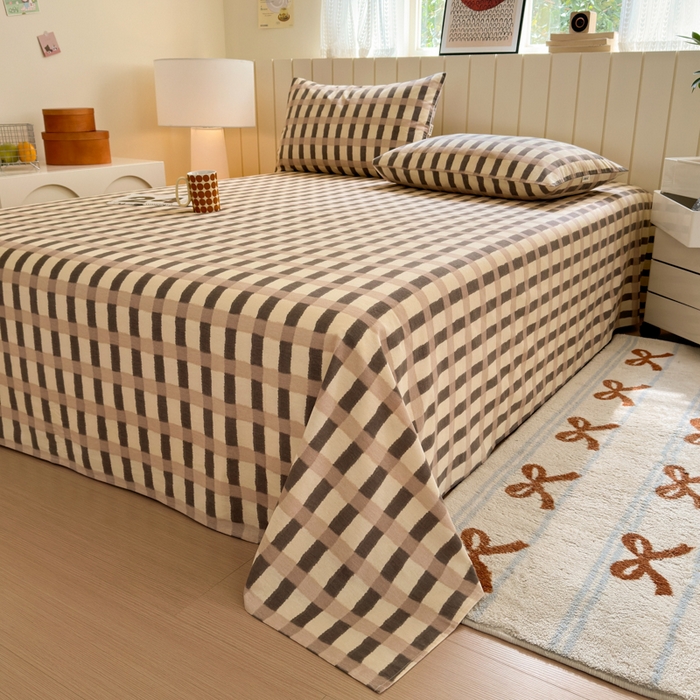 91家纺网 家纺一手货源 找家纺 如意朵 2025新款时尚印花全棉加厚磨毛床单 艾格-浅咖