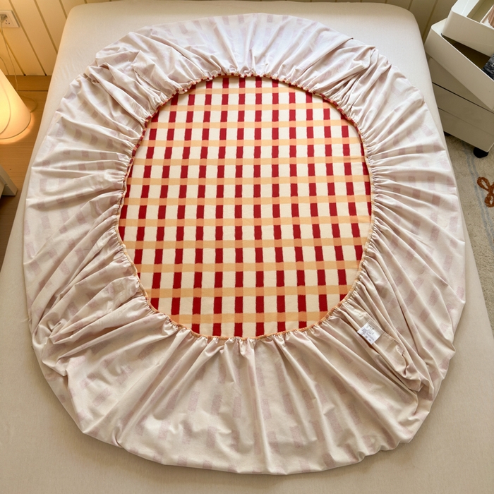 91家纺网 家纺一手货源 找家纺 如意朵 2025新款时尚印花全棉加厚磨毛床笠 艾格-红