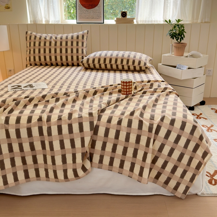 91家纺网 家纺一手货源 找家纺 如意朵 2025新款时尚印花全棉加厚磨毛床单 艾格-浅咖