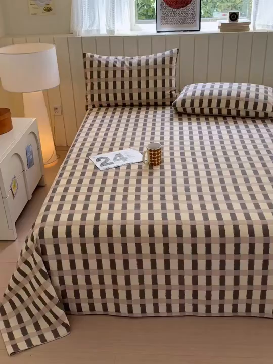 91家纺网 家纺一手货源 找家纺 如意朵 2025新款时尚印花全棉加厚磨毛床单 艾格-浅咖