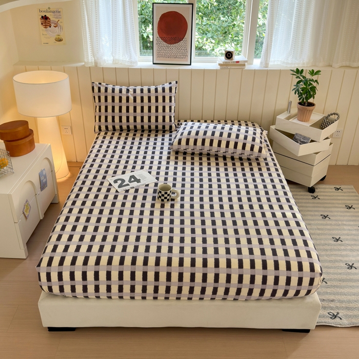 91家纺网 家纺一手货源 找家纺 如意朵 2025新款时尚印花全棉加厚磨毛床笠 艾格-蓝灰