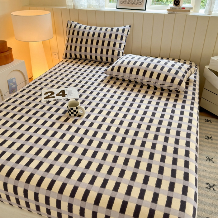 91家纺网 家纺一手货源 找家纺 如意朵 2025新款时尚印花全棉加厚磨毛床笠 艾格-蓝灰