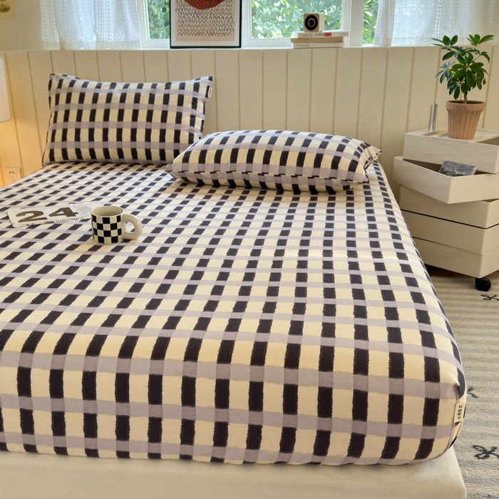 91家纺网 家纺一手货源 找家纺 如意朵 2025新款时尚印花全棉加厚磨毛床笠 艾格-蓝灰