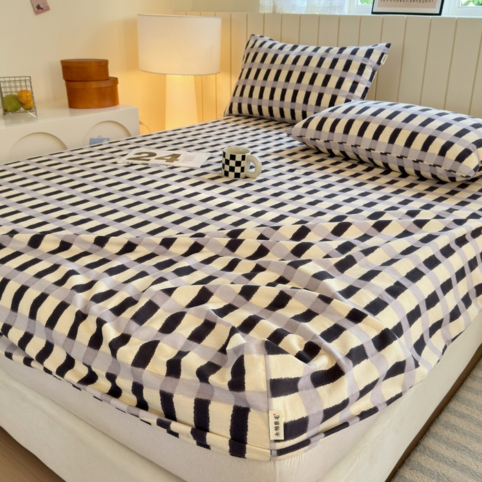 91家纺网 家纺一手货源 找家纺 如意朵 2025新款时尚印花全棉加厚磨毛床笠 艾格-蓝灰