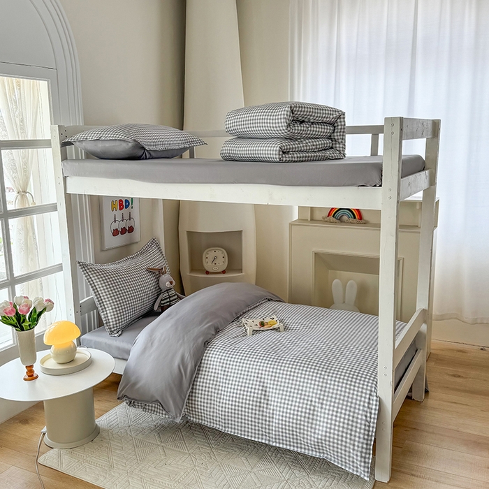 91家纺网 家纺一手货源 找家纺 南通菲度家纺 2025新款高克重芦荟棉四件套-宿舍第三批 小灰格-银灰