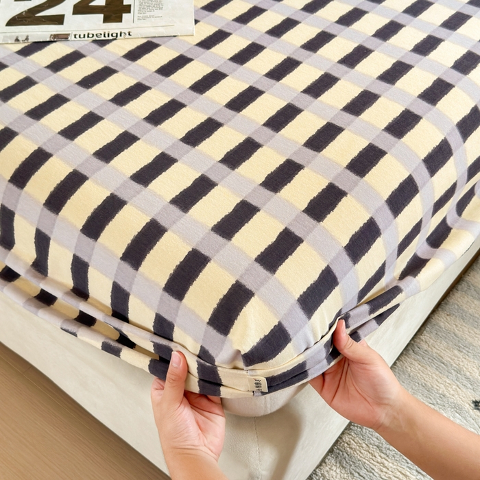 91家纺网 家纺一手货源 找家纺 如意朵 2025新款时尚印花全棉加厚磨毛床笠 艾格-蓝灰