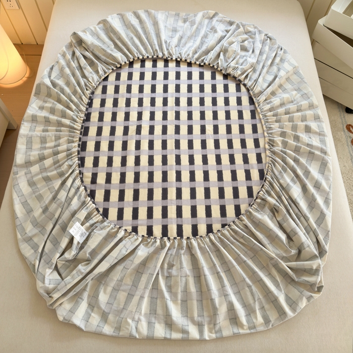 91家纺网 家纺一手货源 找家纺 如意朵 2025新款时尚印花全棉加厚磨毛床笠 艾格-蓝灰