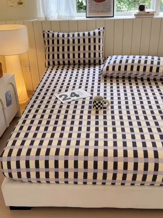 91家纺网 家纺一手货源 找家纺 如意朵 2025新款时尚印花全棉加厚磨毛床笠 艾格-蓝灰