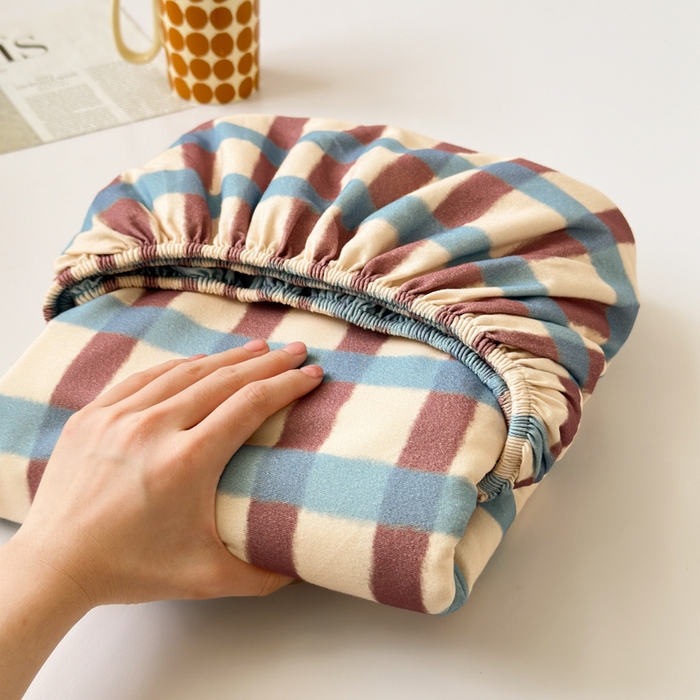 如意朵 2025新款时尚印花全棉加厚磨毛床笠 艾格-蓝咖