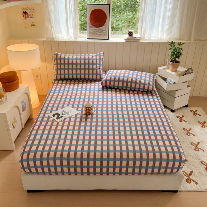 91家纺网 家纺一手货源 找家纺 如意朵 2025新款时尚印花全棉加厚磨毛床笠 艾格-蓝咖