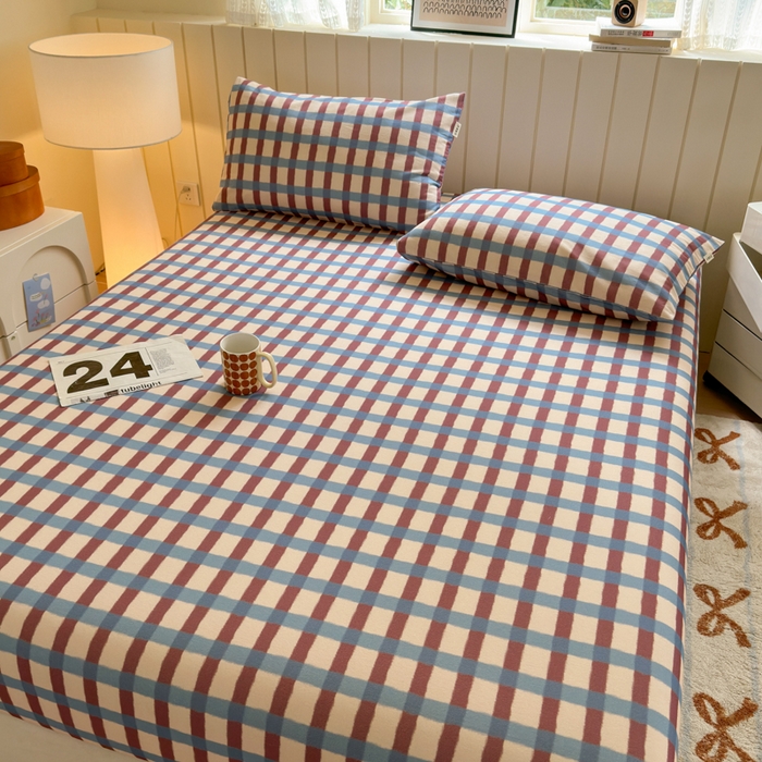 91家纺网 家纺一手货源 找家纺 如意朵 2025新款时尚印花全棉加厚磨毛床笠 艾格-蓝咖