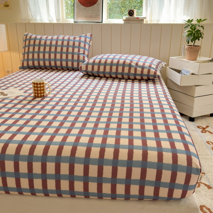 91家纺网 家纺一手货源 找家纺 如意朵 2025新款时尚印花全棉加厚磨毛床笠 艾格-蓝咖