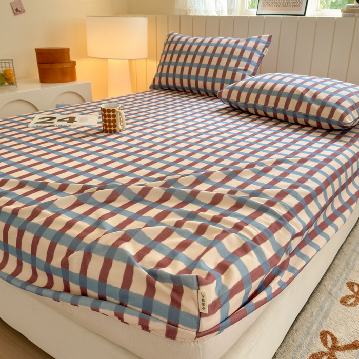 91家纺网 家纺一手货源 找家纺 如意朵 2025新款时尚印花全棉加厚磨毛床笠 艾格-蓝咖