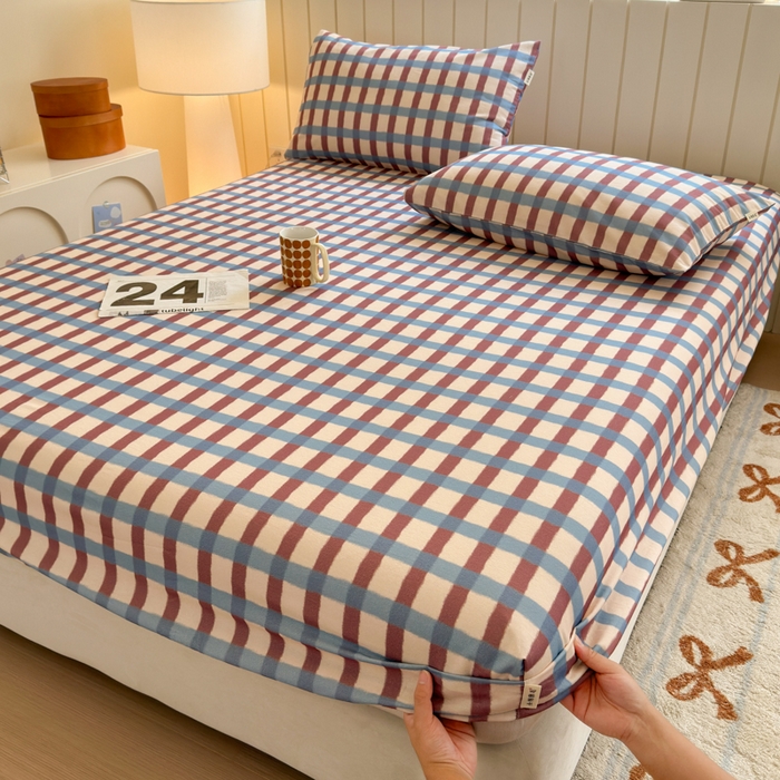 91家纺网 家纺一手货源 找家纺 如意朵 2025新款时尚印花全棉加厚磨毛床笠 艾格-蓝咖