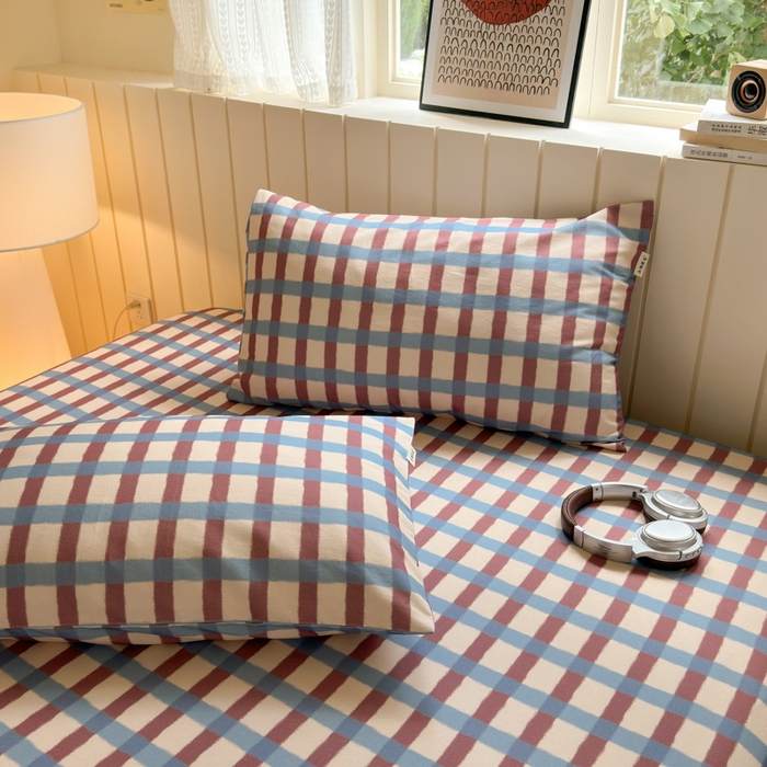 91家纺网 家纺一手货源 找家纺 如意朵 2025新款时尚印花全棉加厚磨毛床笠 艾格-蓝咖