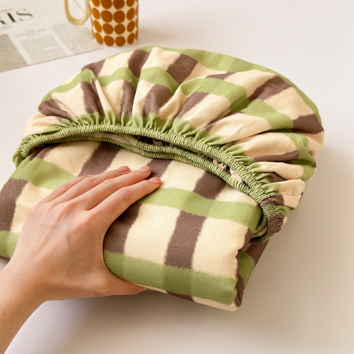 如意朵 2025新款时尚印花全棉加厚磨毛床笠 艾格-绿