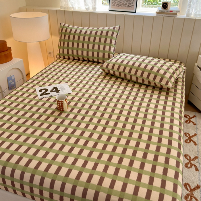 91家纺网 家纺一手货源 找家纺 如意朵 2025新款时尚印花全棉加厚磨毛床笠 艾格-绿