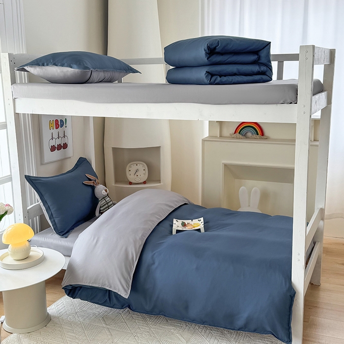 91家纺网 家纺一手货源 找家纺 南通菲度家纺 2025新款高克重芦荟棉四件套-宿舍第三批 宾利蓝-银灰