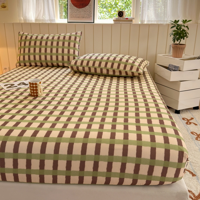 91家纺网 家纺一手货源 找家纺 如意朵 2025新款时尚印花全棉加厚磨毛床笠 艾格-绿