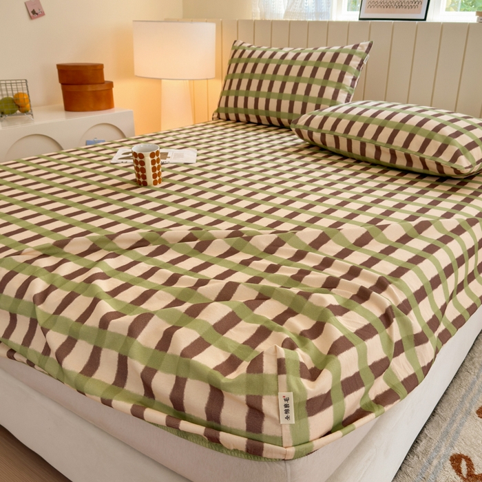 91家纺网 家纺一手货源 找家纺 如意朵 2025新款时尚印花全棉加厚磨毛床笠 艾格-绿