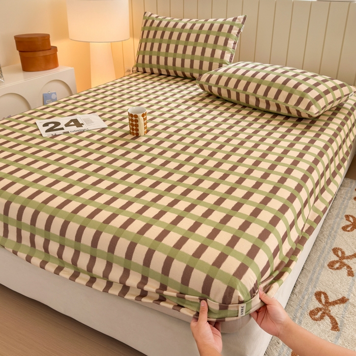 91家纺网 家纺一手货源 找家纺 如意朵 2025新款时尚印花全棉加厚磨毛床笠 艾格-绿