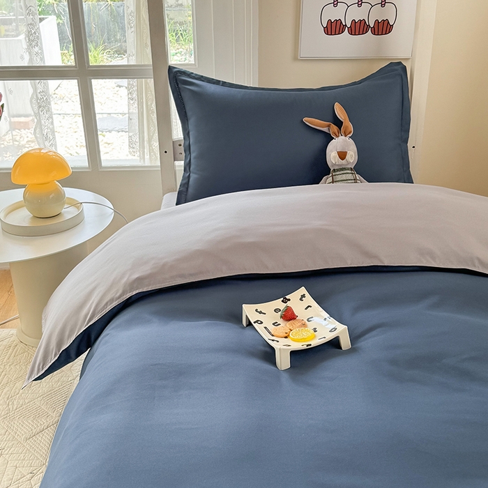 91家纺网 家纺一手货源 找家纺 南通菲度家纺 2025新款高克重芦荟棉四件套-宿舍第三批 宾利蓝-银灰