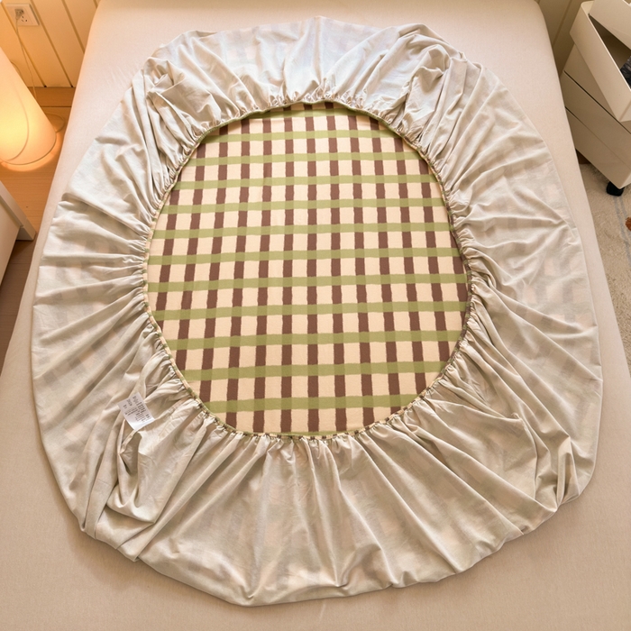 91家纺网 家纺一手货源 找家纺 如意朵 2025新款时尚印花全棉加厚磨毛床笠 艾格-绿