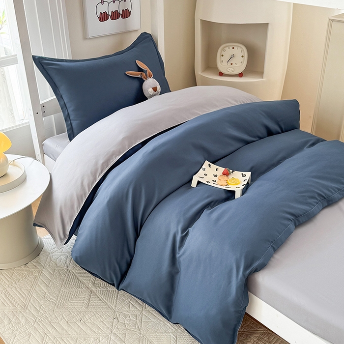 91家纺网 家纺一手货源 找家纺 南通菲度家纺 2025新款高克重芦荟棉四件套-宿舍第三批 宾利蓝-银灰