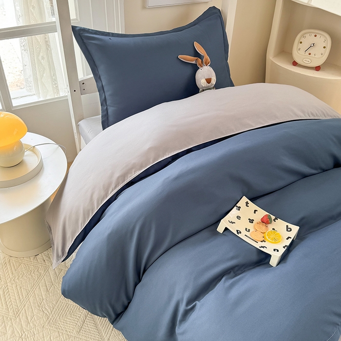 91家纺网 家纺一手货源 找家纺 南通菲度家纺 2025新款高克重芦荟棉四件套-宿舍第三批 宾利蓝-银灰