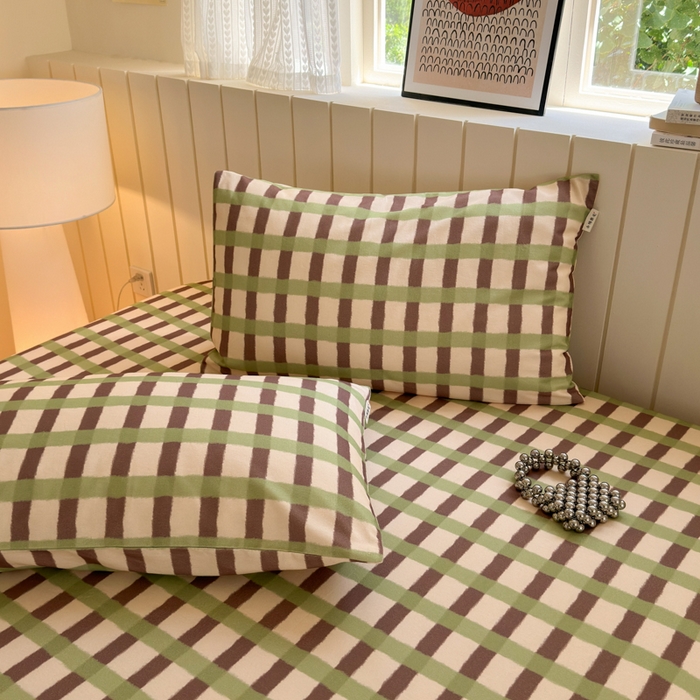 91家纺网 家纺一手货源 找家纺 如意朵 2025新款时尚印花全棉加厚磨毛床笠 艾格-绿