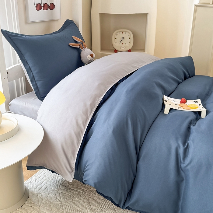 91家纺网 家纺一手货源 找家纺 南通菲度家纺 2025新款高克重芦荟棉四件套-宿舍第三批 宾利蓝-银灰