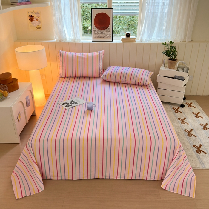 91家纺网 家纺一手货源 找家纺 如意朵 2025新款时尚印花全棉加厚磨毛床单 多彩-粉