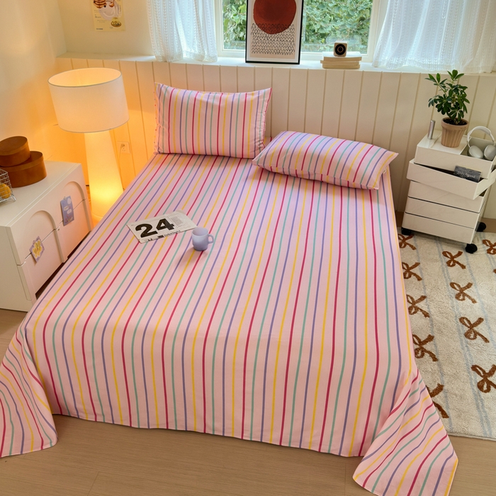 91家纺网 家纺一手货源 找家纺 如意朵 2025新款时尚印花全棉加厚磨毛床单 多彩-粉