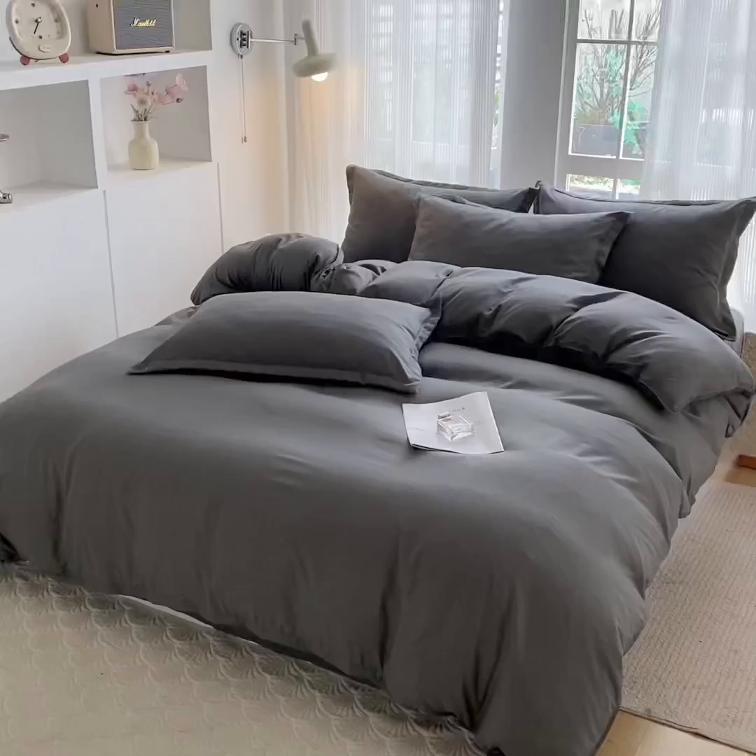91家纺网 家纺一手货源 找家纺 南通菲度家纺 2025新款高克重芦荟棉四件套第二批 高级灰