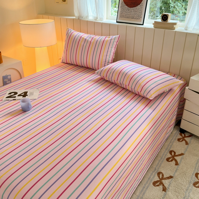 91家纺网 家纺一手货源 找家纺 如意朵 2025新款时尚印花全棉加厚磨毛床单 多彩-粉