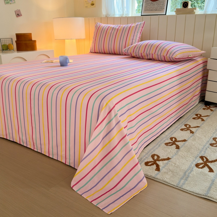 91家纺网 家纺一手货源 找家纺 如意朵 2025新款时尚印花全棉加厚磨毛床单 多彩-粉