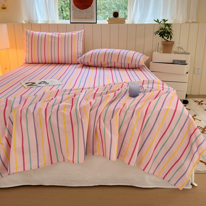 91家纺网 家纺一手货源 找家纺 如意朵 2025新款时尚印花全棉加厚磨毛床单 多彩-粉