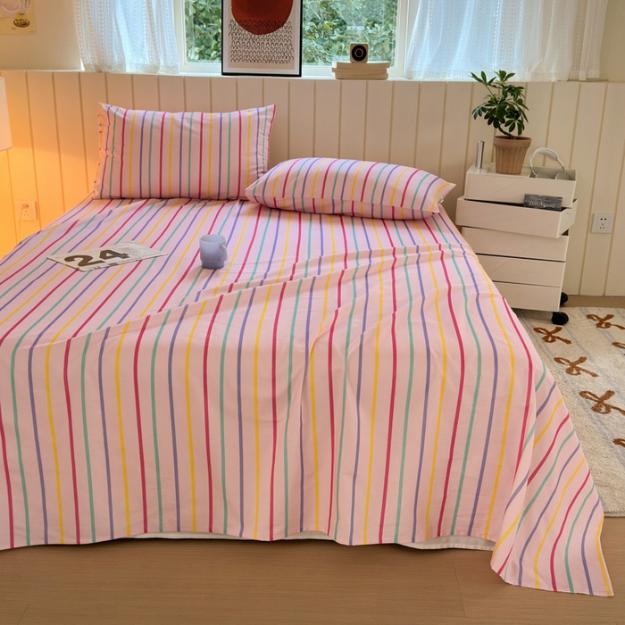 91家纺网 家纺一手货源 找家纺 如意朵 2025新款时尚印花全棉加厚磨毛床单 多彩-粉