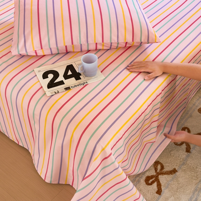 91家纺网 家纺一手货源 找家纺 如意朵 2025新款时尚印花全棉加厚磨毛床单 多彩-粉