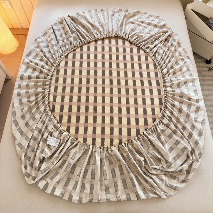 91家纺网 家纺一手货源 找家纺 如意朵 2025新款时尚印花全棉加厚磨毛床笠 艾格-浅咖