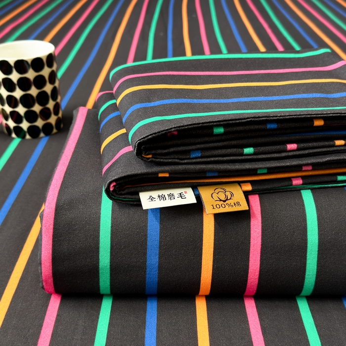 如意朵 2025新款时尚印花全棉加厚磨毛床单 多彩-黑