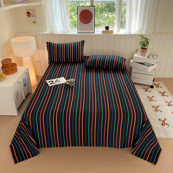 91家纺网 家纺一手货源 找家纺 如意朵 2025新款时尚印花全棉加厚磨毛床单 多彩-黑