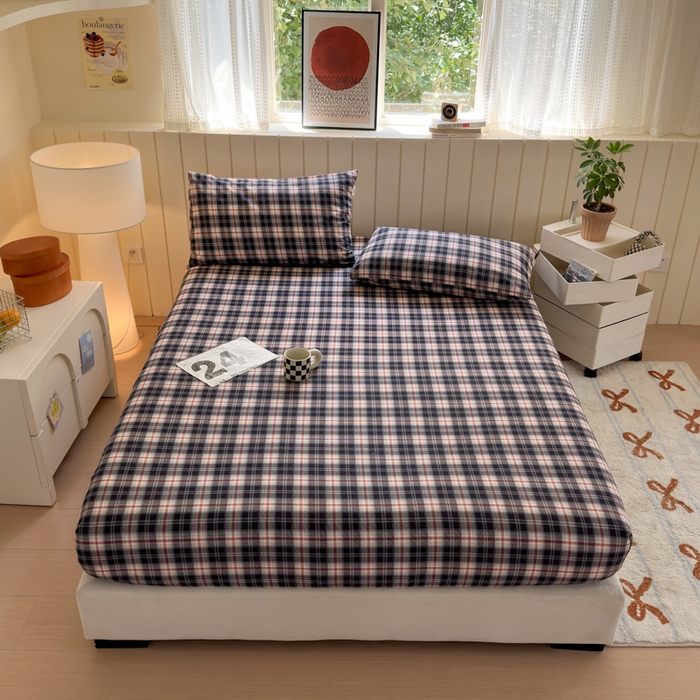 91家纺网 家纺一手货源 找家纺 如意朵 2025新款时尚印花全棉加厚磨毛床笠 布朗妮