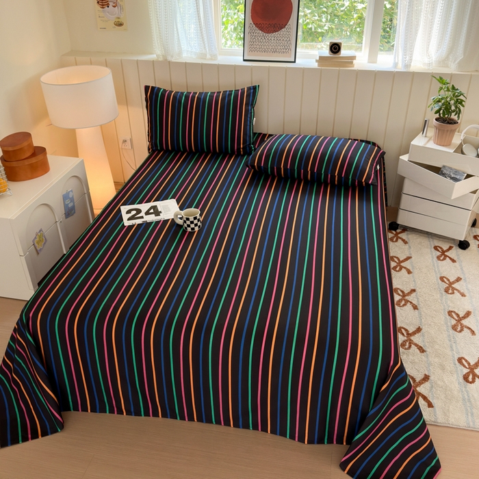 91家纺网 家纺一手货源 找家纺 如意朵 2025新款时尚印花全棉加厚磨毛床单 多彩-黑