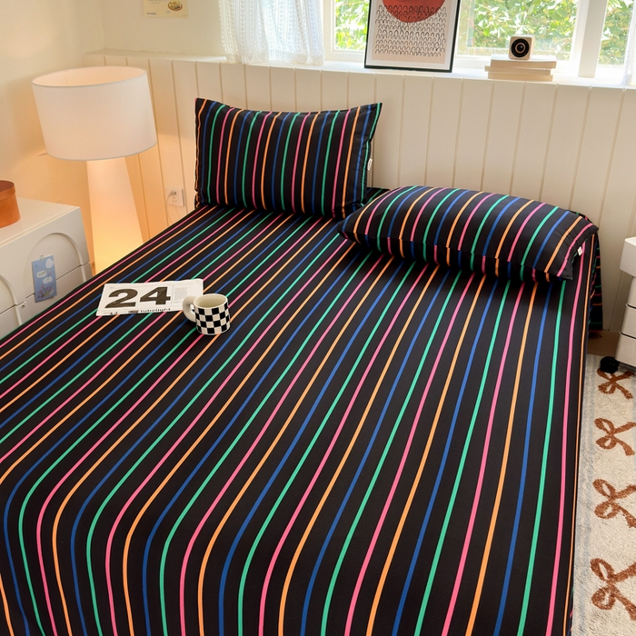 91家纺网 家纺一手货源 找家纺 如意朵 2025新款时尚印花全棉加厚磨毛床单 多彩-黑