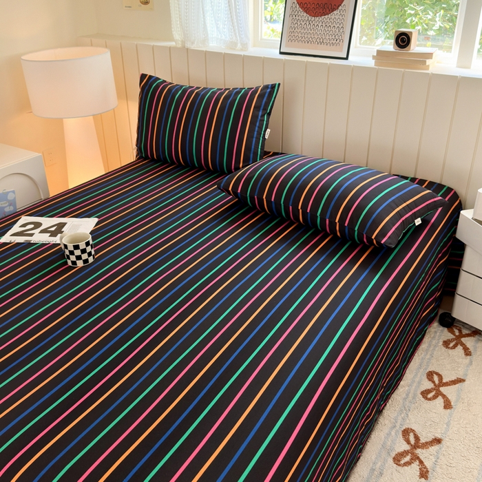 91家纺网 家纺一手货源 找家纺 如意朵 2025新款时尚印花全棉加厚磨毛床单 多彩-黑