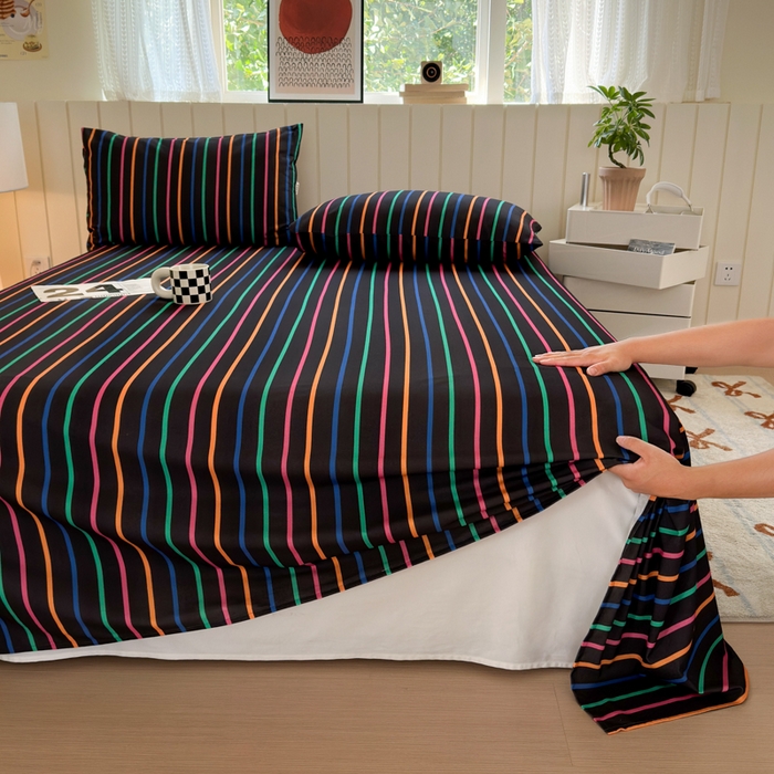 91家纺网 家纺一手货源 找家纺 如意朵 2025新款时尚印花全棉加厚磨毛床单 多彩-黑