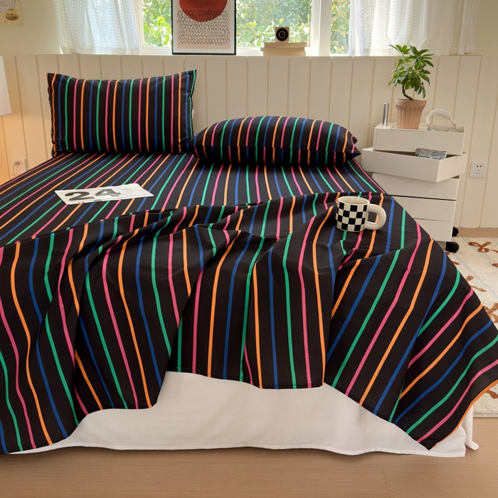 91家纺网 家纺一手货源 找家纺 如意朵 2025新款时尚印花全棉加厚磨毛床单 多彩-黑